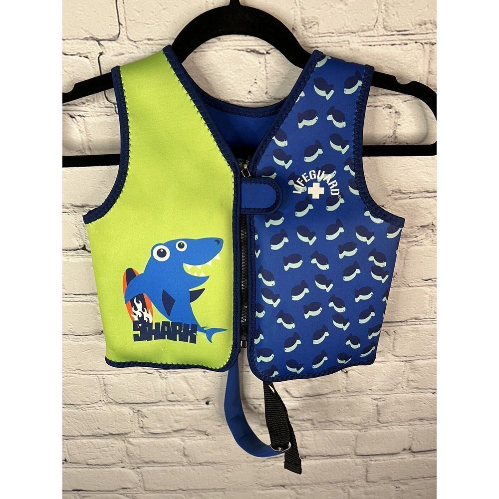 Lifeguard Childrens Swim Training Vest Blue Green Sharks M/L 33-55 lbs 22" Chest